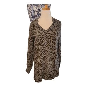 Side Stitch Smoked Yoke Leopard Print Top extra small a387037 qvc